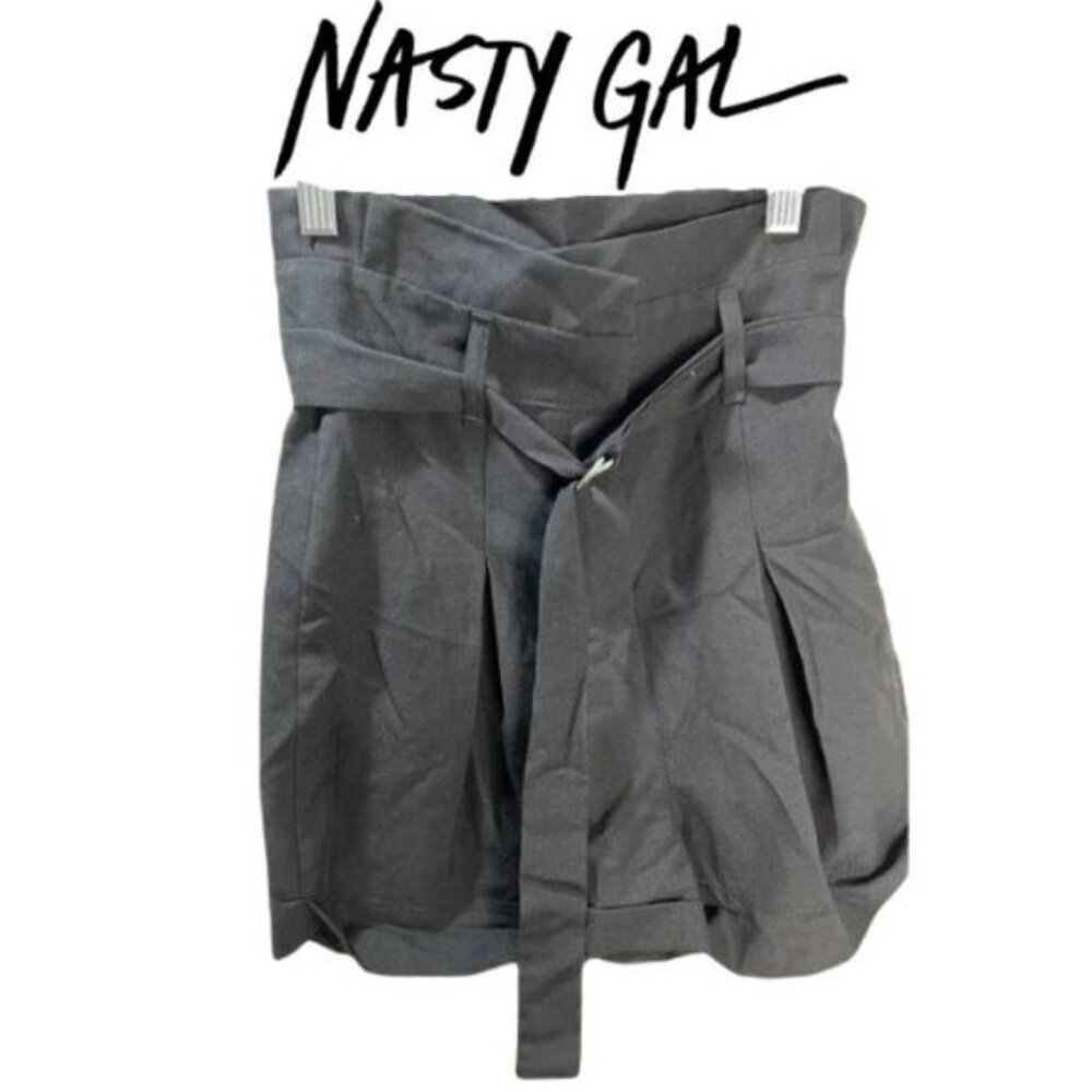 Nastygal Paperbag Belted Shorts High Waisted Black Size 0